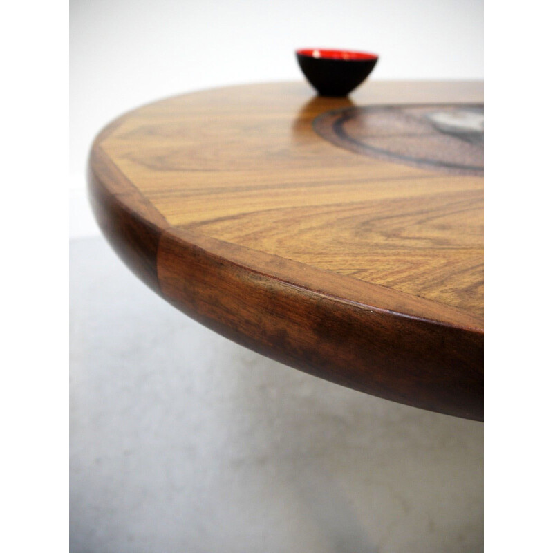 Vintage coffee table in rosewood and lava rock, Scandinavian 1960s 