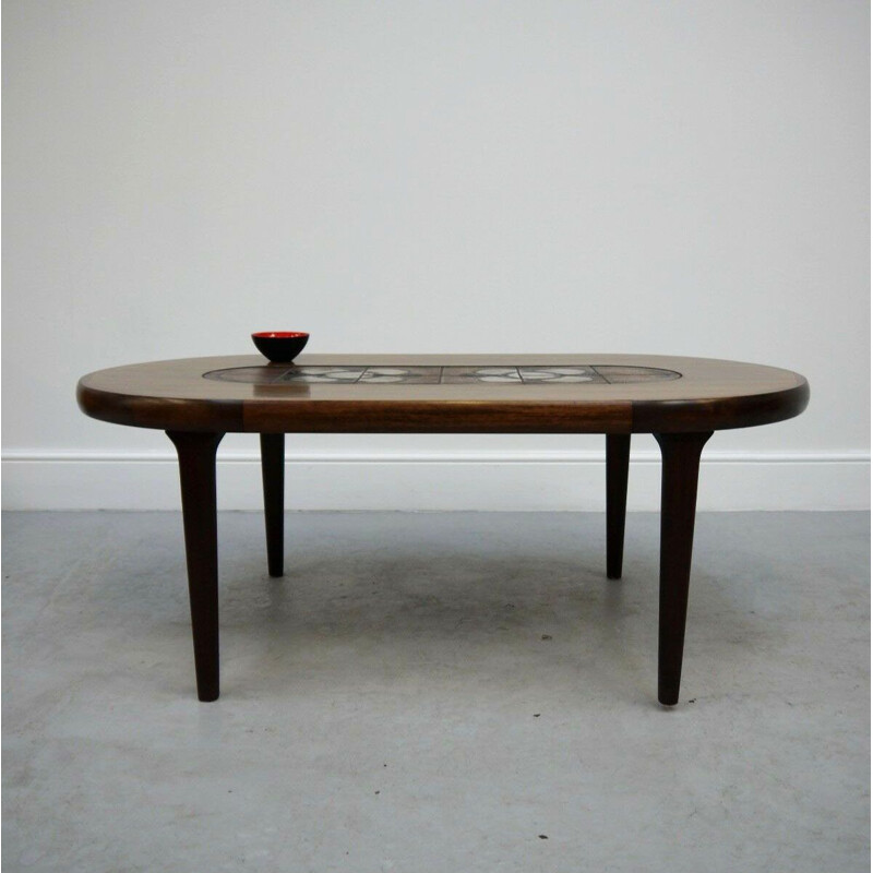 Vintage coffee table in rosewood and lava rock, Scandinavian 1960s 