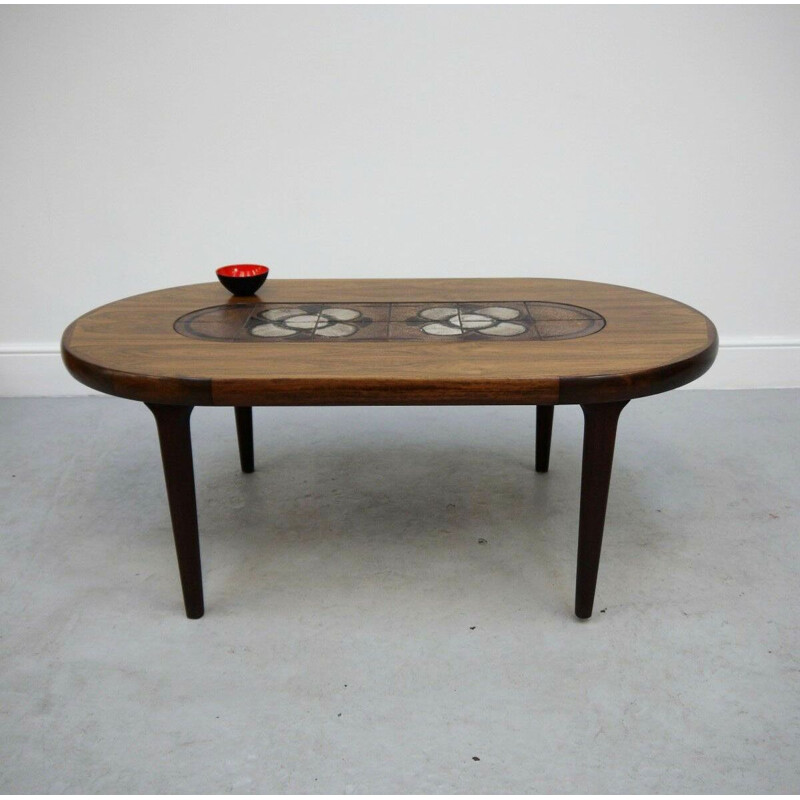 Vintage coffee table in rosewood and lava rock, Scandinavian 1960s 