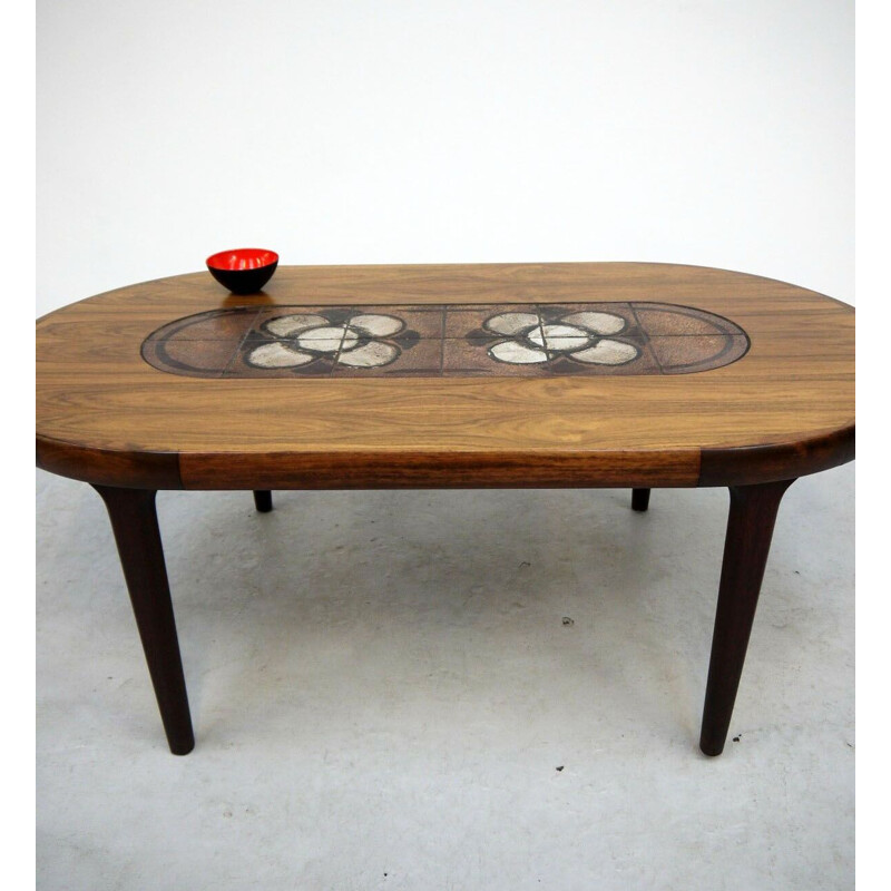 Vintage coffee table in rosewood and lava rock, Scandinavian 1960s 