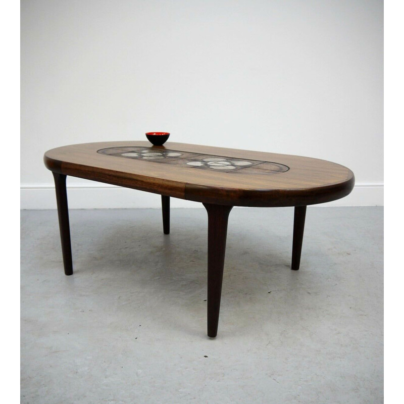 Vintage coffee table in rosewood and lava rock, Scandinavian 1960s 