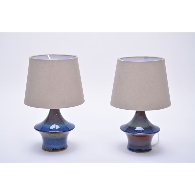 Pair of Vintage Table Lamps Blue in ceramic, by Soholm, Danish