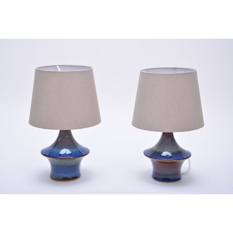 Paire de lampes Vintage bleues en céramique de Soholm, danois