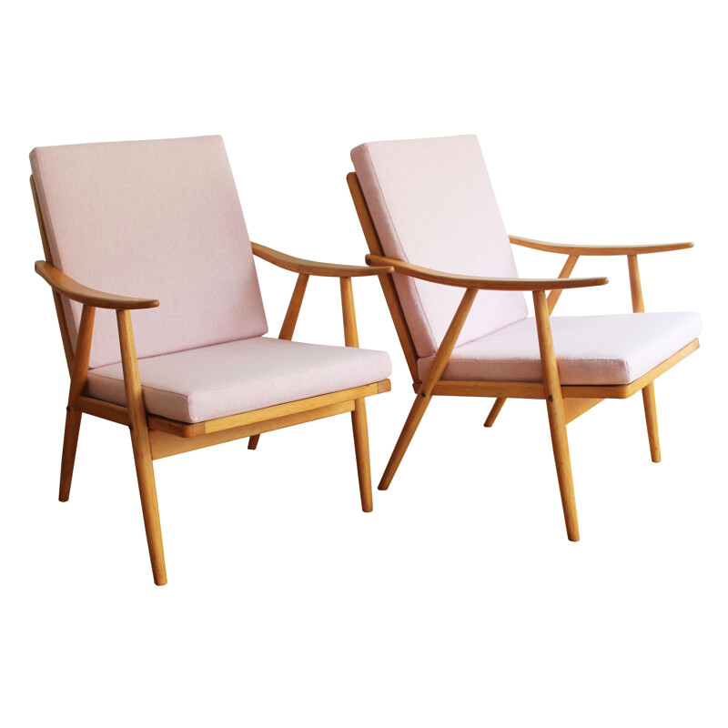 Pair of vintage armchairs pink by Interier Praha 1960s 
