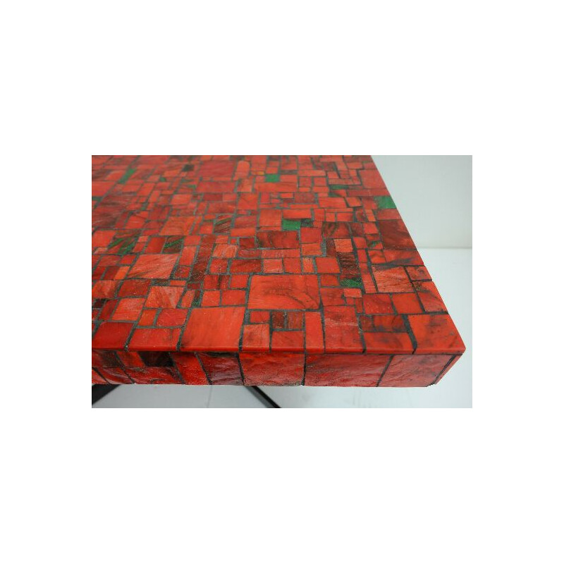 Vintage Coffee Table Glass Mosaic red green black 1960s