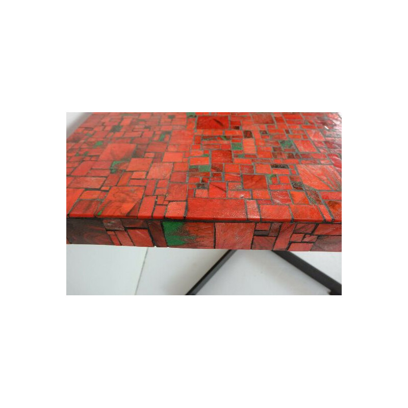 Vintage Coffee Table Glass Mosaic red green black 1960s