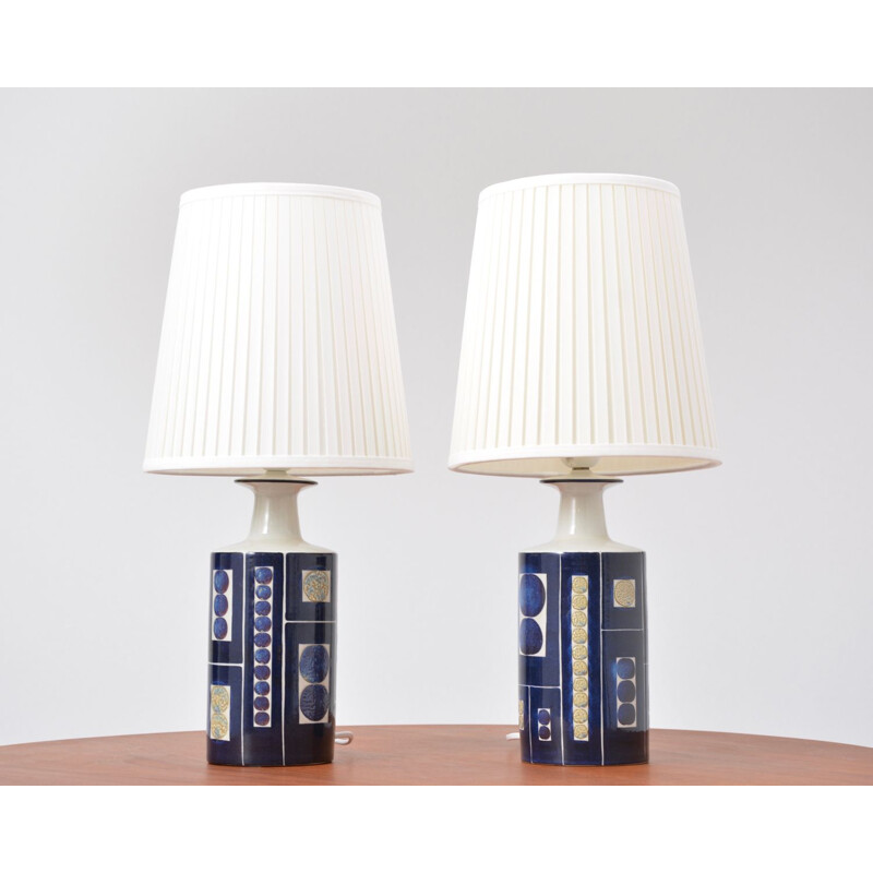 Pair of vintage table lamps Royal Copenhagen Aluminia and Fog & Morup by Inge-Lise Koefoed 1960s