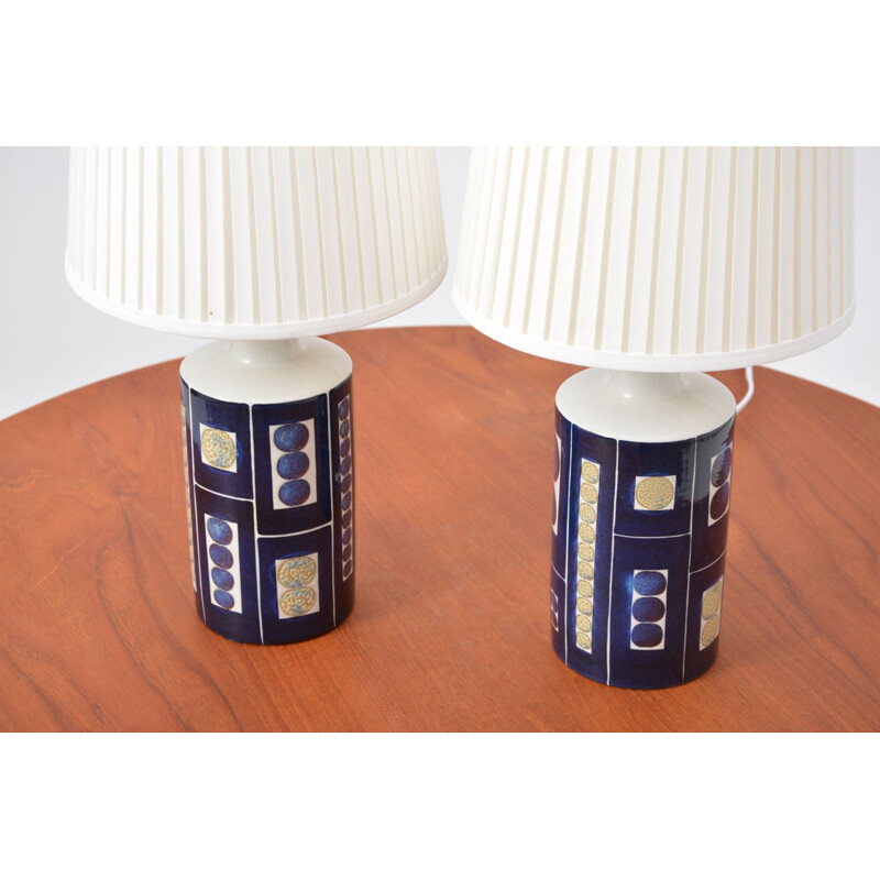 Pair of vintage table lamps Royal Copenhagen Aluminia and Fog & Morup by Inge-Lise Koefoed 1960s