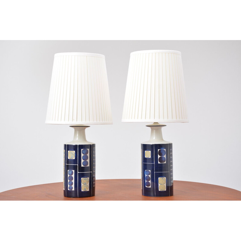 Pair of vintage table lamps Royal Copenhagen Aluminia and Fog & Morup by Inge-Lise Koefoed 1960s