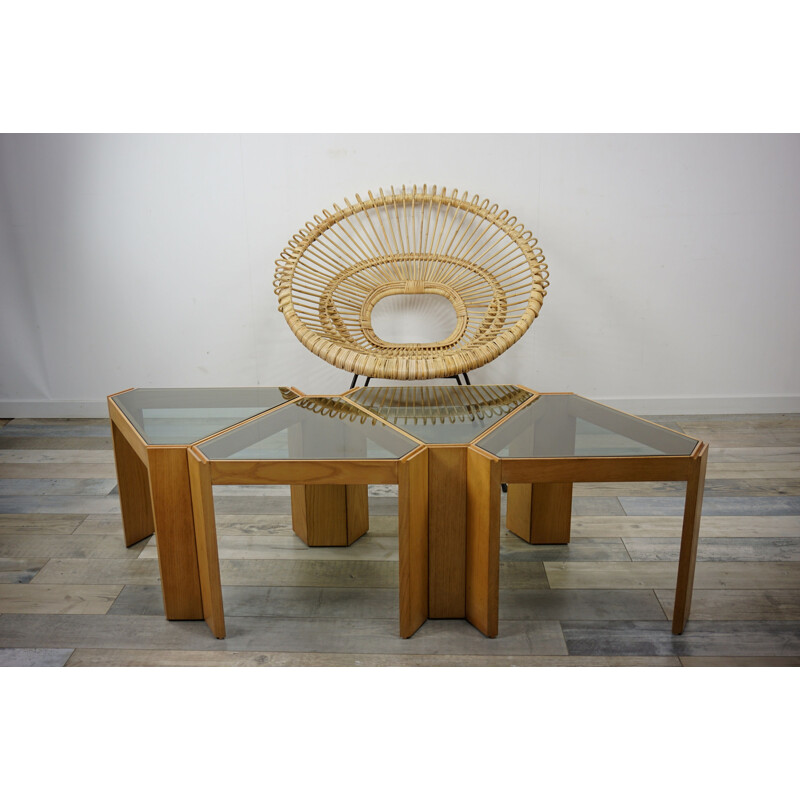 Set de Tables d'appoint vintage modulables Tony design italien par Porada Arredi