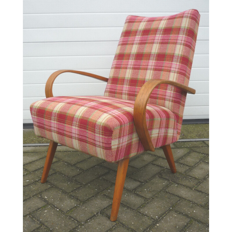 Vintage wooden and woolen armchair - 1940s