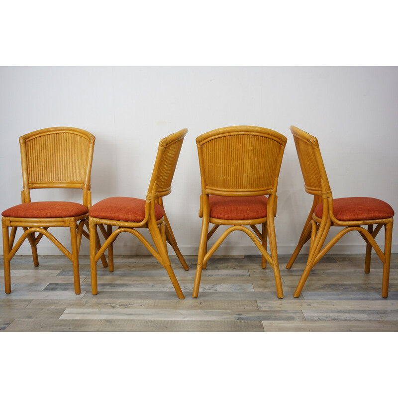 Set of 4 vintage chairs in rattan, 1960s