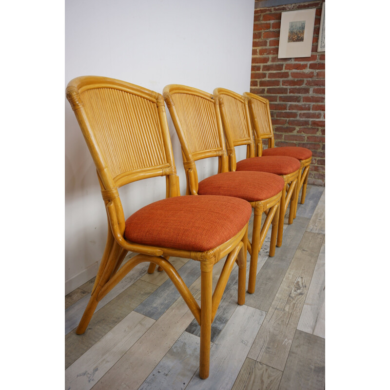 Lot de 4 chaises vintage en rotin années 60