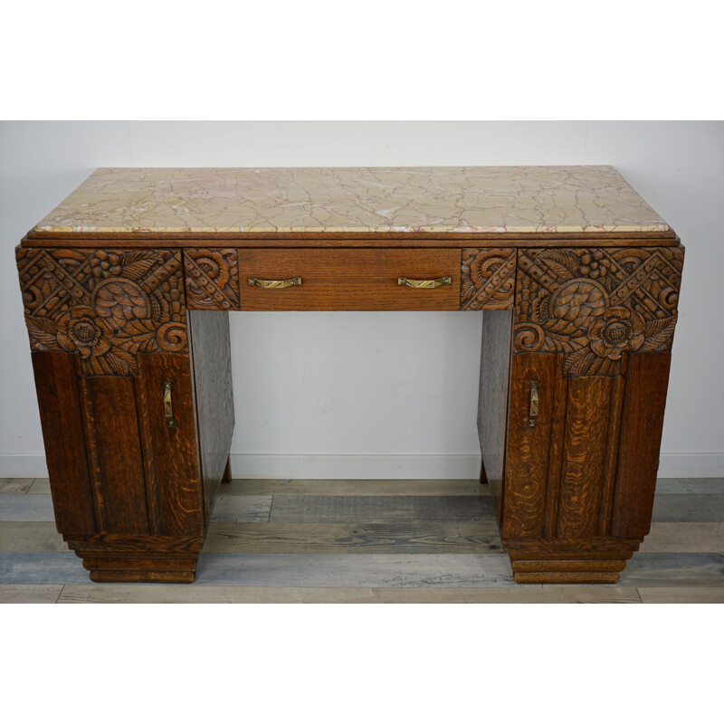 Vintage desk in wood and plate marble, 1930s