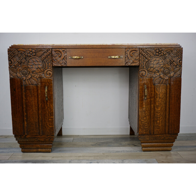 Bureau vintage en bois et plateau marbre années 30