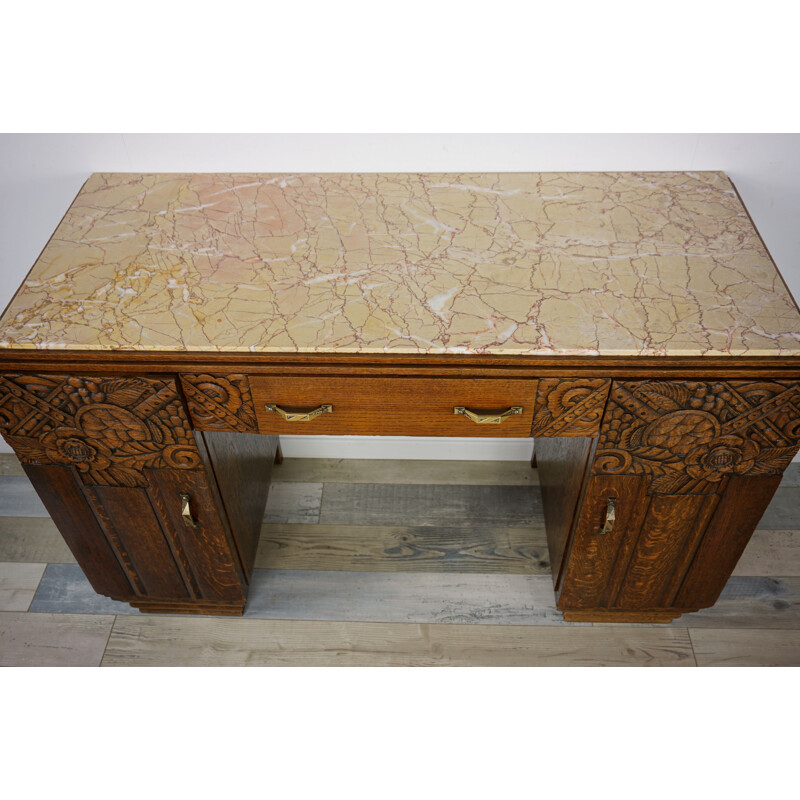 Vintage desk in wood and plate marble, 1930s