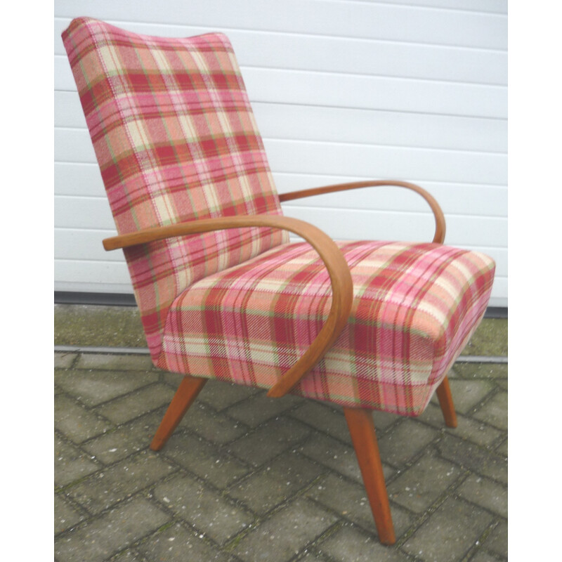 Vintage wooden and woolen armchair - 1940s