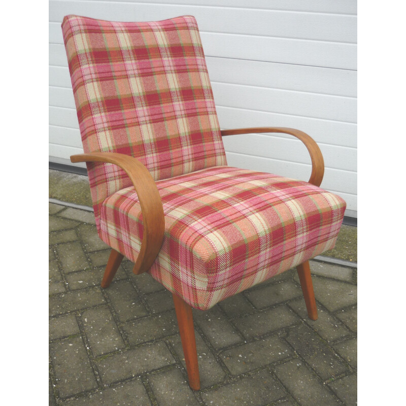 Vintage wooden and woolen armchair - 1940s