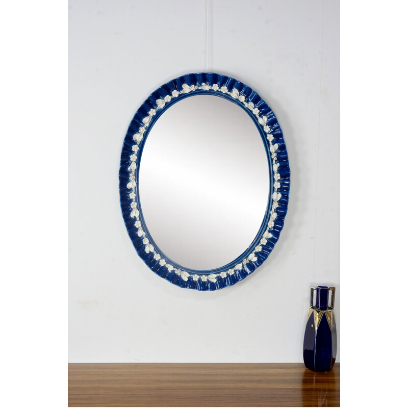 Vintage mirror Blue ceramic, Italian 