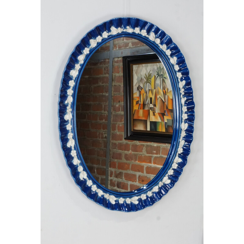 Vintage mirror Blue ceramic, Italian 