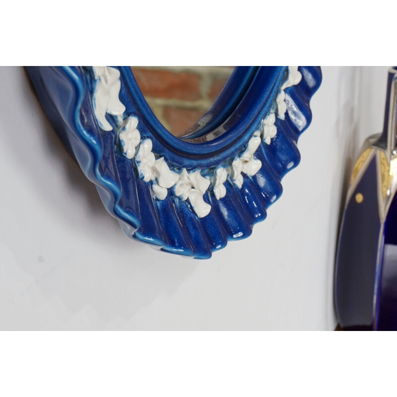 Vintage mirror Blue ceramic, Italian 