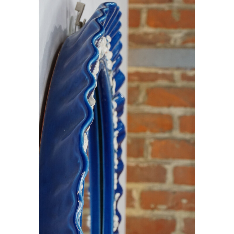 Vintage mirror Blue ceramic, Italian 