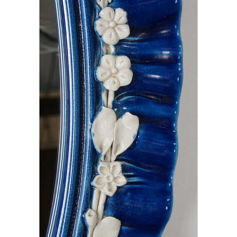 Vintage mirror Blue ceramic, Italian 