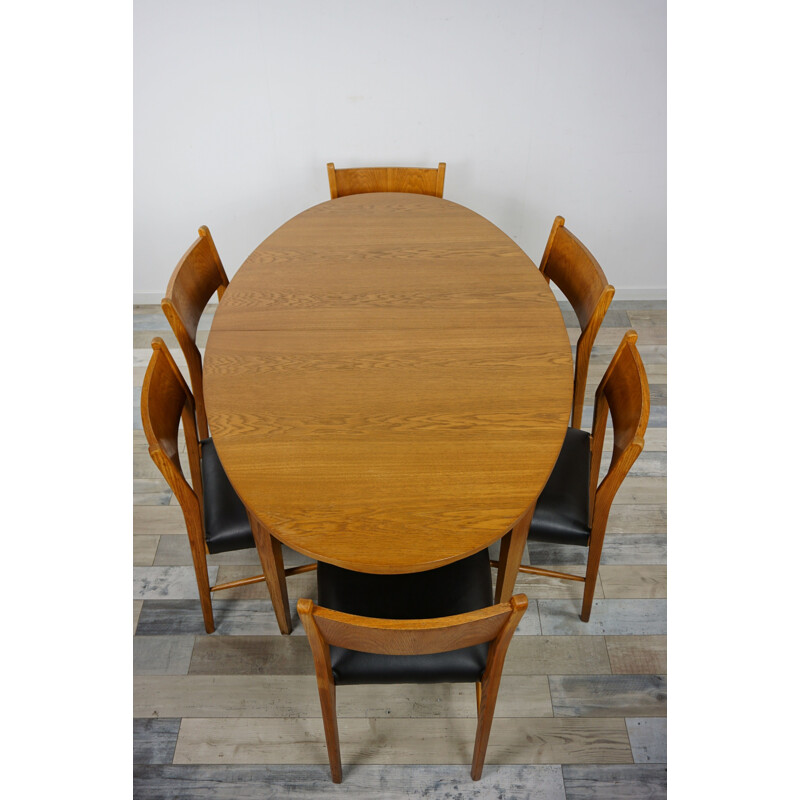 Vintage dining set, oval table and 6 chairs, 1960s