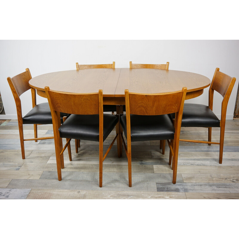 Vintage dining set, oval table and 6 chairs, 1960s