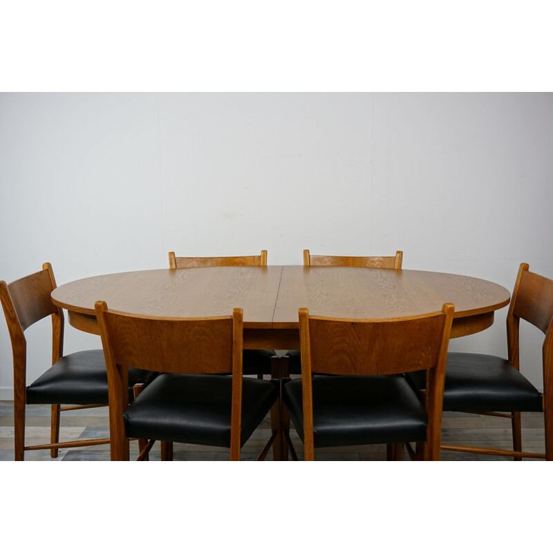 Vintage dining set, oval table and 6 chairs, 1960s