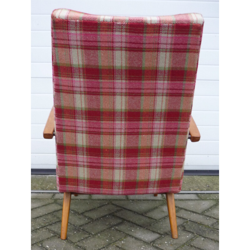 Vintage wooden and woolen armchair - 1940s