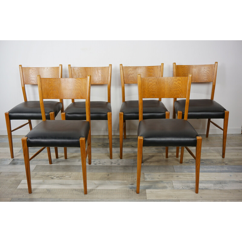 Vintage dining set, oval table and 6 chairs, 1960s