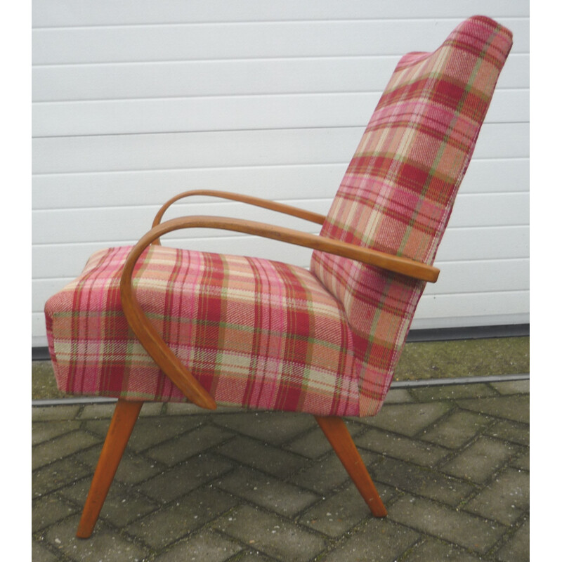 Vintage wooden and woolen armchair - 1940s