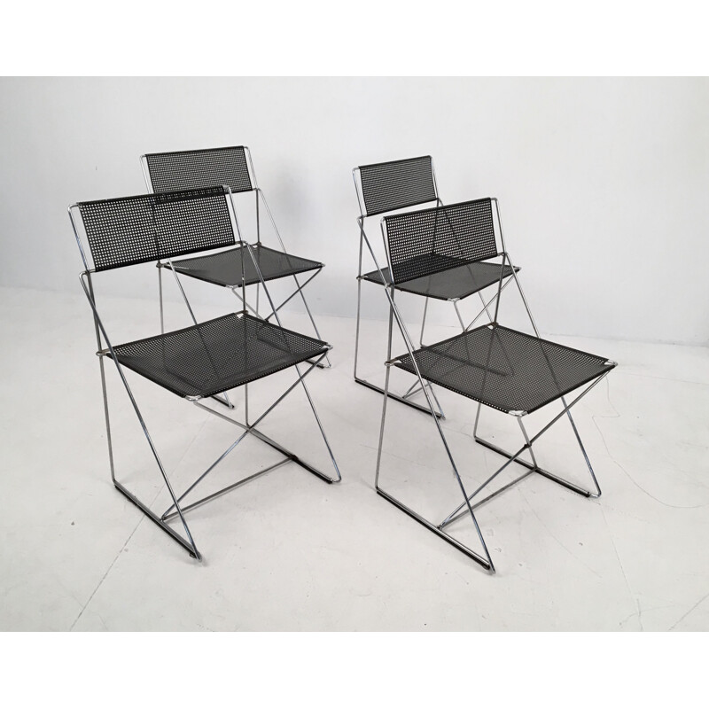 Set of 4 vintage chairs X-Line by Niels Jørgen Haugesen for Hybodan, Denmark c.1970