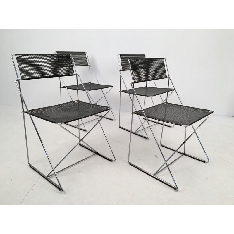 Set of 4 vintage chairs X-Line by Niels Jørgen Haugesen for Hybodan, Denmark c.1970