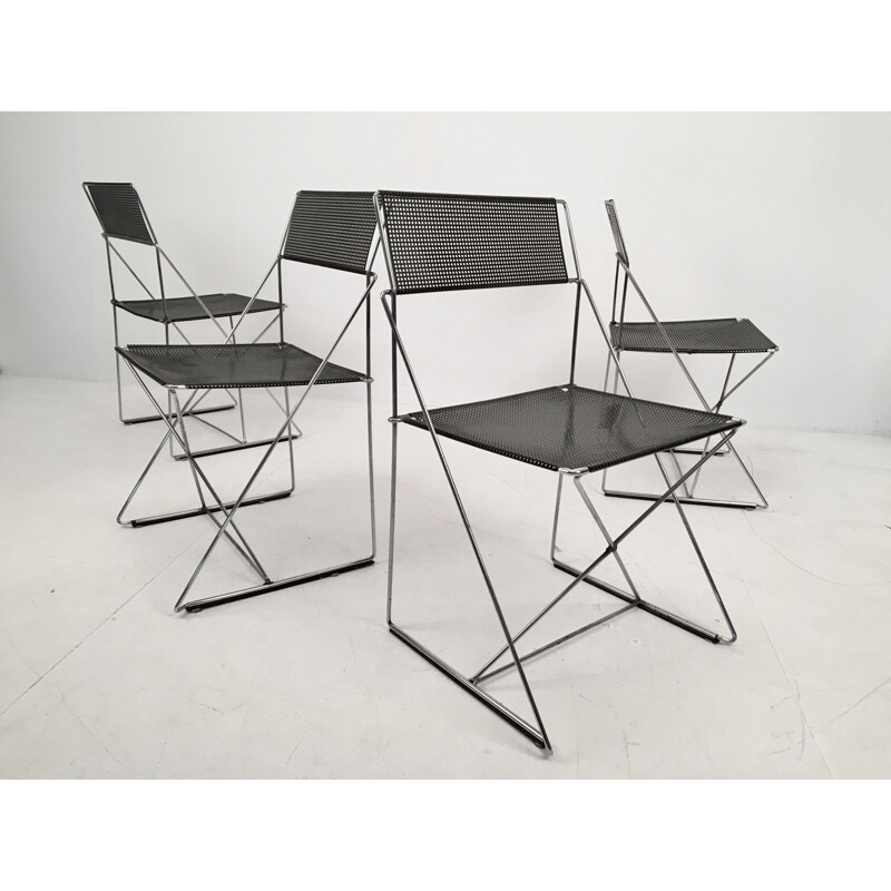 Set of 4 vintage chairs X-Line by Niels Jørgen Haugesen for Hybodan, Denmark c.1970