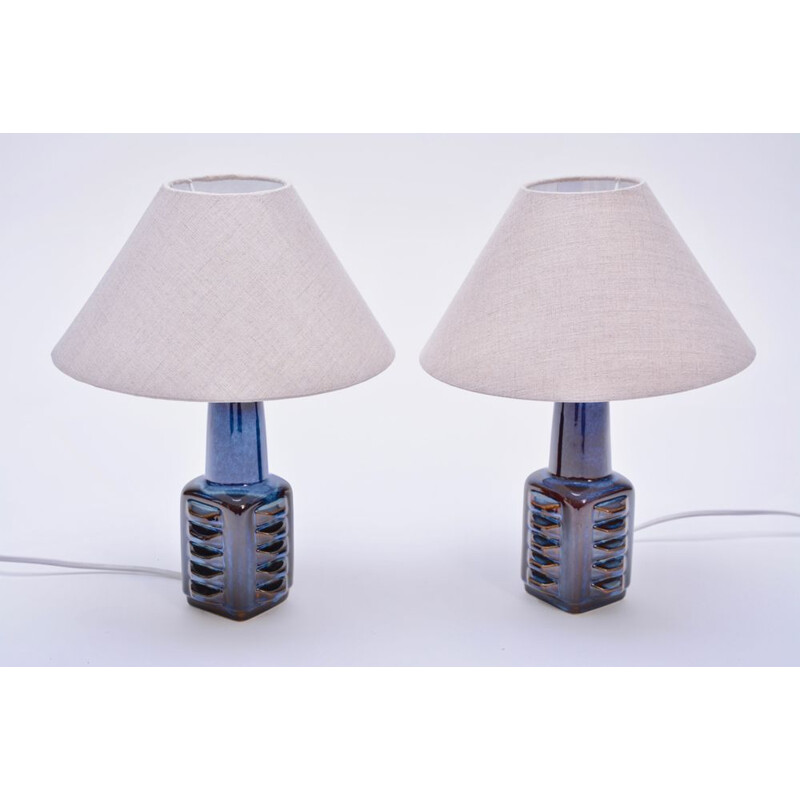 Pair of vintage table lamps small blue by Soholm, Danish, 1970s