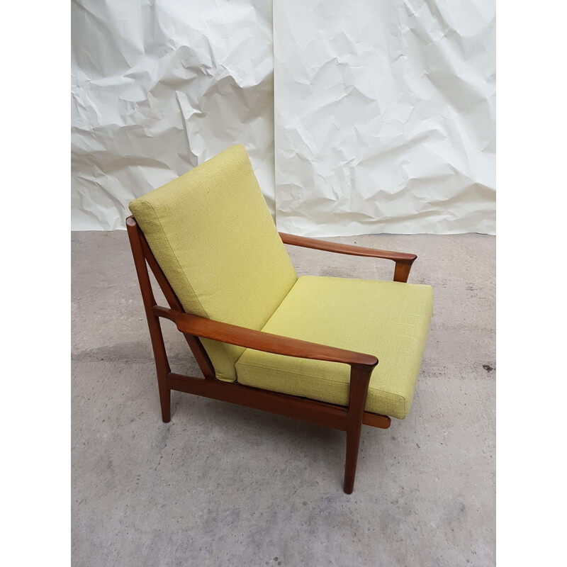 Paire de fauteuils lounge Vintage en teck et toile de lin, Australie 