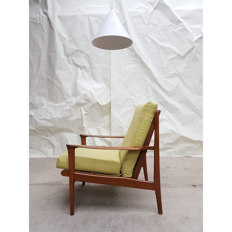 Paire de fauteuils lounge Vintage en teck et toile de lin, Australie 