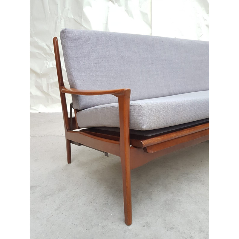 Vintage Sofa in Teak and Linen, Australian 60s-70s