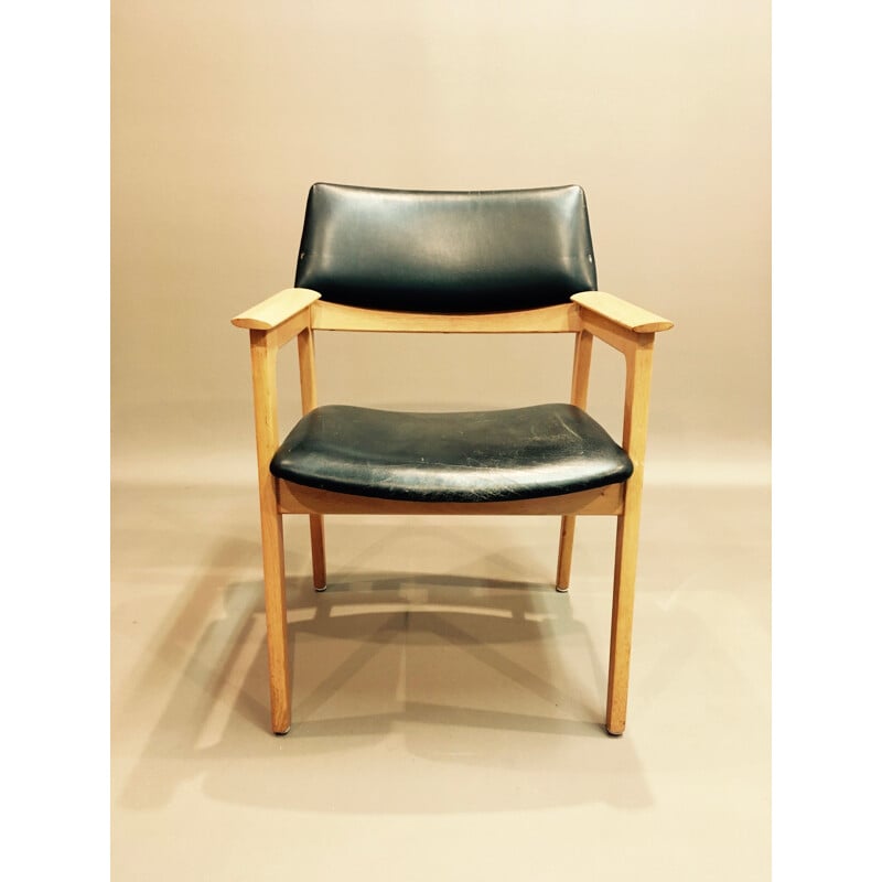 Suite de 6 fauteuils vintage en cuir noir, scandinave