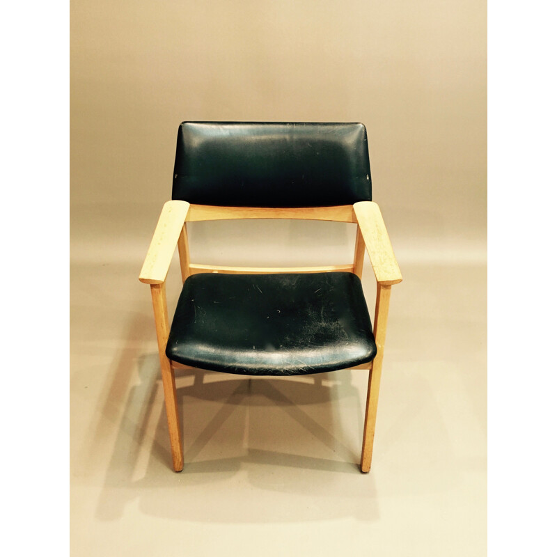 Suite de 6 fauteuils vintage en cuir noir, scandinave