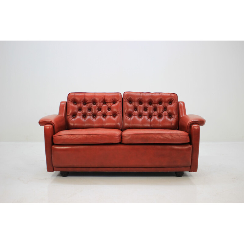 Vintage Two Seater Sofa In Red Leather, Danish 1960s 