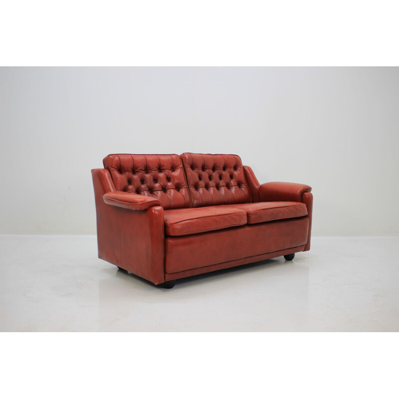 Vintage Two Seater Sofa In Red Leather, Danish 1960s 