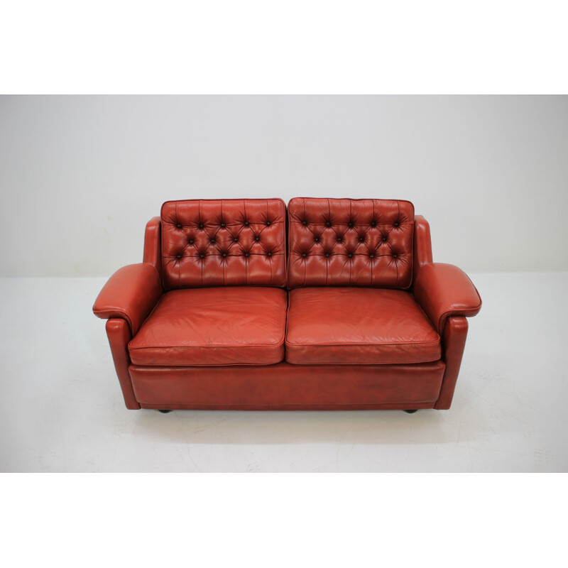 Vintage Two Seater Sofa In Red Leather, Danish 1960s 