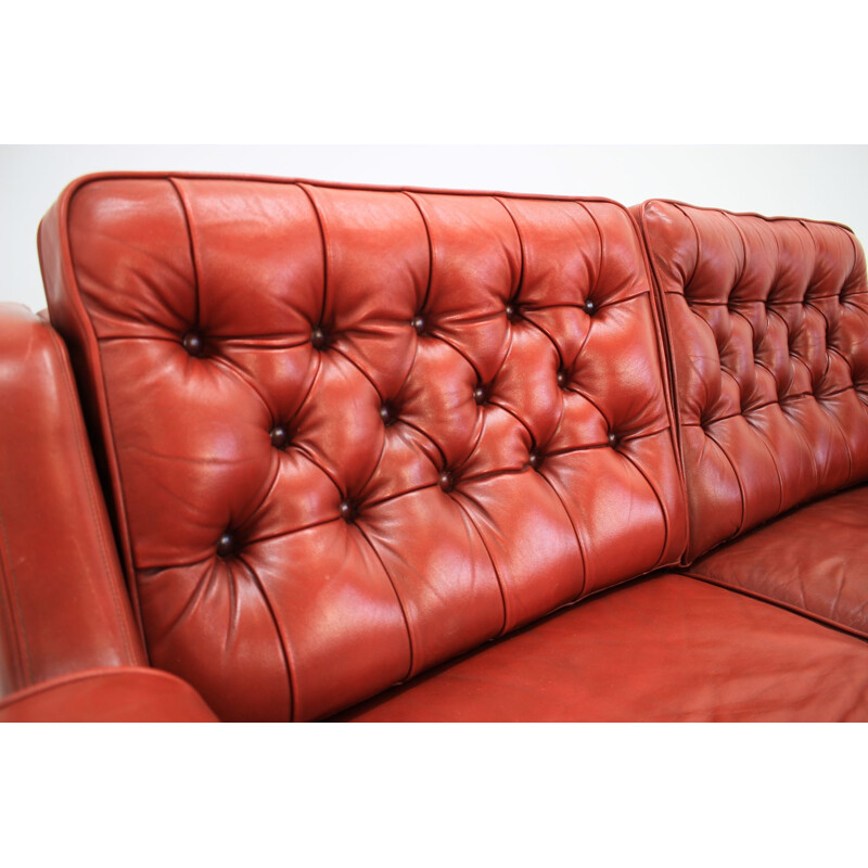 Vintage Two Seater Sofa In Red Leather, Danish 1960s 