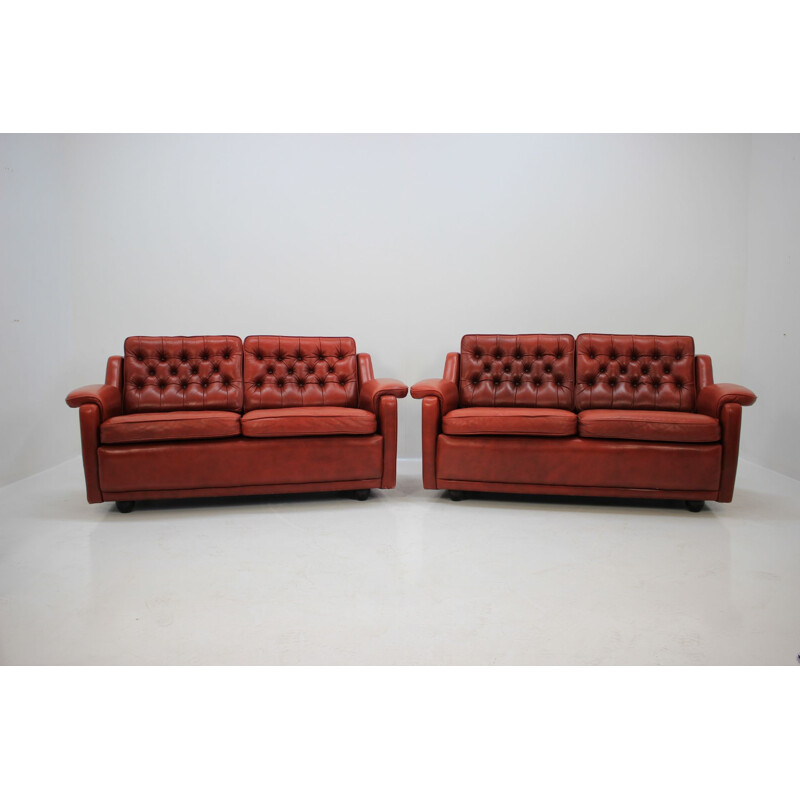 Vintage Two Seater Sofa In Red Leather, Danish 1960s