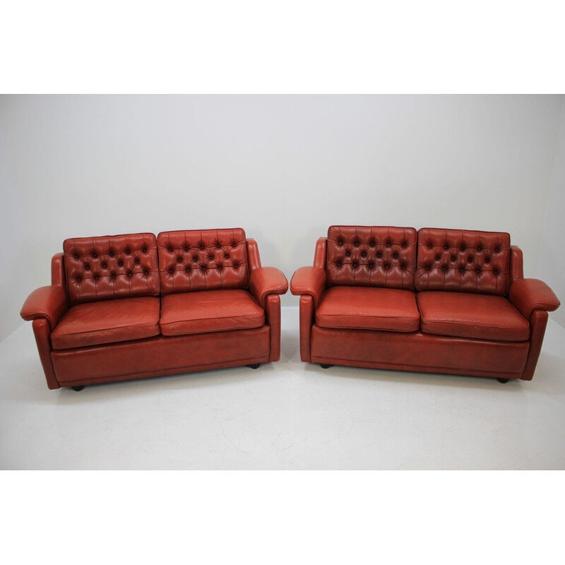 Vintage Two Seater Sofa In Red Leather, Danish 1960s