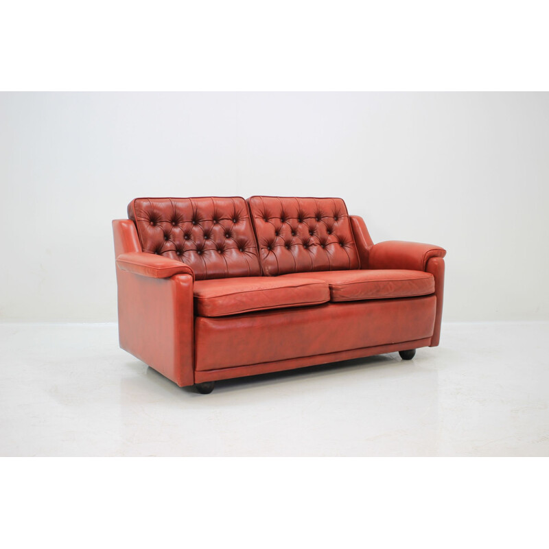 Vintage Two Seater Sofa In Red Leather, Danish 1960s