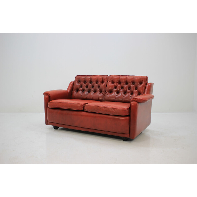 Vintage Two Seater Sofa In Red Leather, Danish 1960s